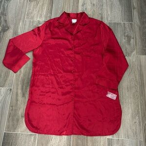 Delicates red 100% polyester button down nightgown pajamas oversized nighty L
